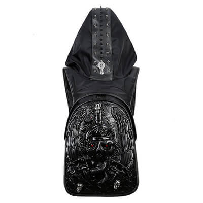 3D skull knife leather backpack rivets skull backpack with Hood cap apparel bag cross bags hiphop man 8