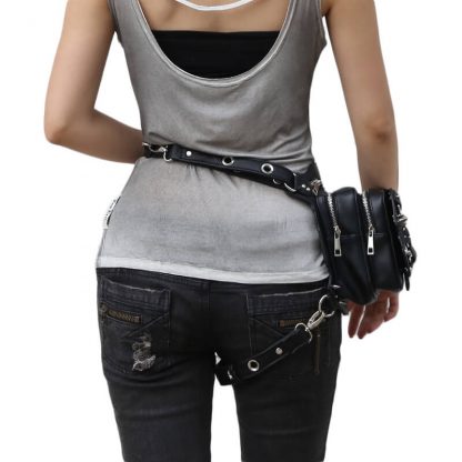 Steampunk Waist Bags Unisex Criss Cross Stripes Leather Thigh Packs